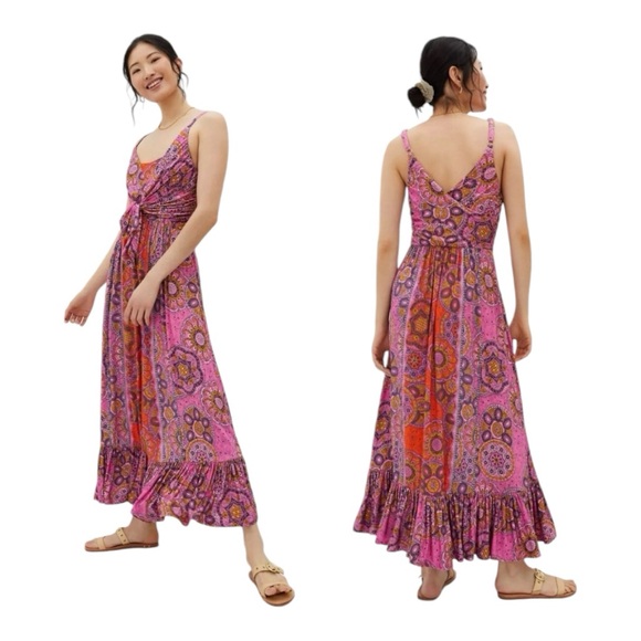 Maeve Pink Combo Knit Midi Dress Pink & Orange Floral Size XL (16) - Picture 2 of 11